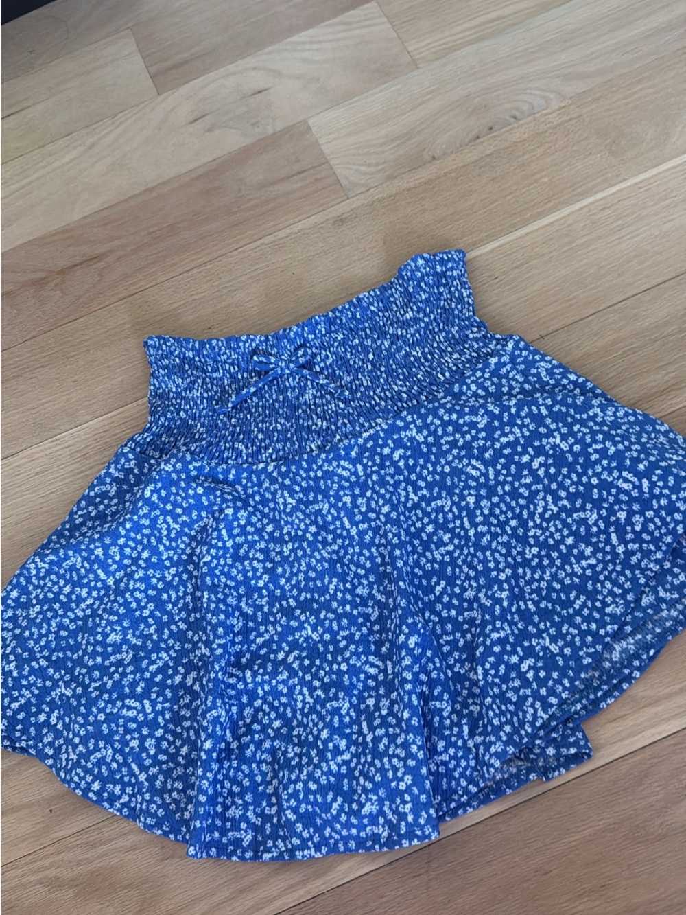 Zara Royal Blue Floral Smocked Waist Skirt
